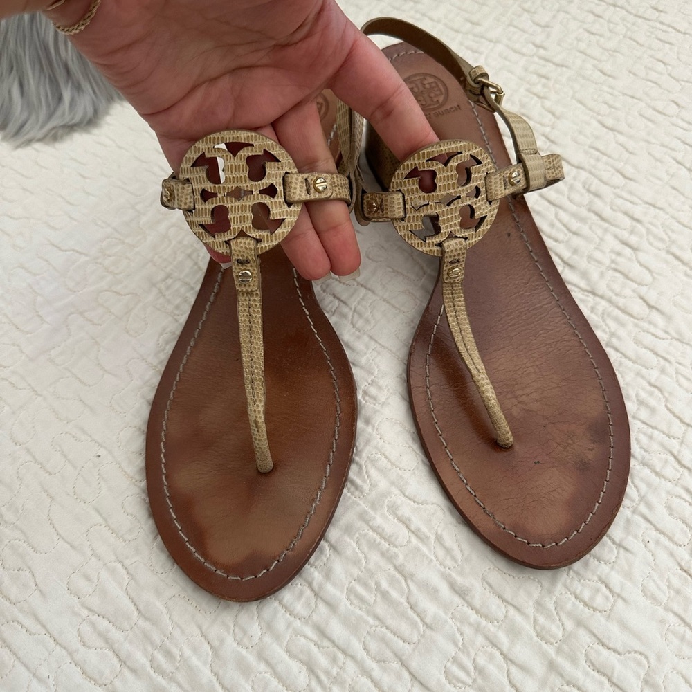 Tory Burch Snakeskin T-Strap Sandals
